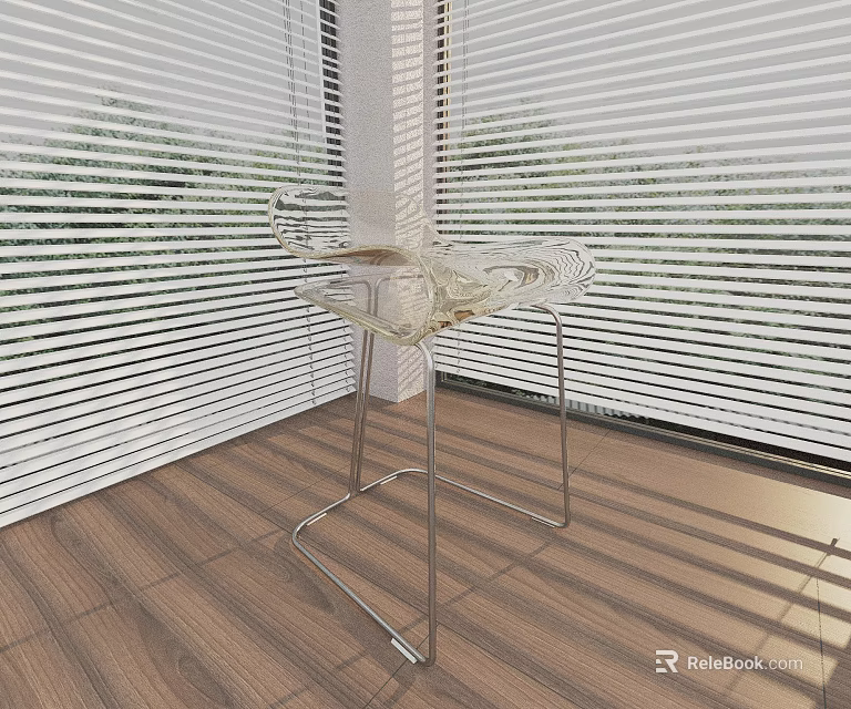 Transparent Glass Stool With Metal Legs In Room With Wooden Floor And Sunlight 3d model 