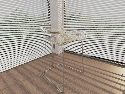 Transparent Glass Stool With Metal Legs In Room With Wooden Floor And Sunlight 3d model