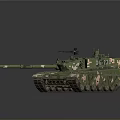 Modern Military Tank With Green Camouflage Pattern Mounted Gun Barrel And Tracks