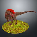 Realistic 3D Rendered Dinosaur Model With Red Crest On Green Mossy Base 3d model