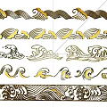 Golden Wave Patterns In Various Decorative Styles With Traditional Motifs 3d model