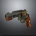 Decorative Revolver With Gold Silver Accents Red Green Details And Carved Wooden Grip