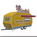 Yellow Mobile Food Truck With Cartoon Decorations Serving Window Awning For Street Food Service
