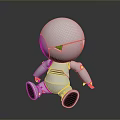 Cartoon Style White Robot Game Movie Character With Green Eye In Sitting Pose