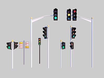 Different Types Of Urban Traffic Light Public Facilities With Poles And Signs 3d model