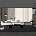 Modern Living Room Interior With Beige Sofa Area Rug Floor Lamp And Wooden Stone Panels