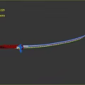 Modern Curved Katana Sword With Black Handle Green Accent Blade And Reflective Surface