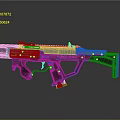 Futuristic SHREKTEK MK2 Weapon With Metallic Blue Orange Accents Tactical Grip Sight And Geometric Frame