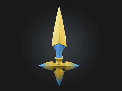 Golden And Blue Spearhead Weapon With Sharp Tip And Star Shaped Reflective Base 3d model