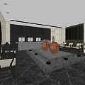 Modern Store Front Desk Interior Design With Marble Counter Seating Area And Decorative Vases