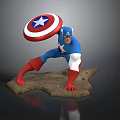 Captain America Figurine In Blue Red White Uniform With Star Shield And Rocky Base