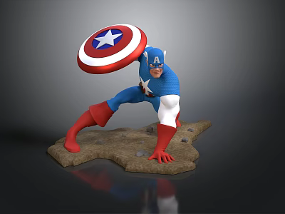 Captain America Figurine In Blue Red White Uniform With Star Shield And Rocky Base 3d model