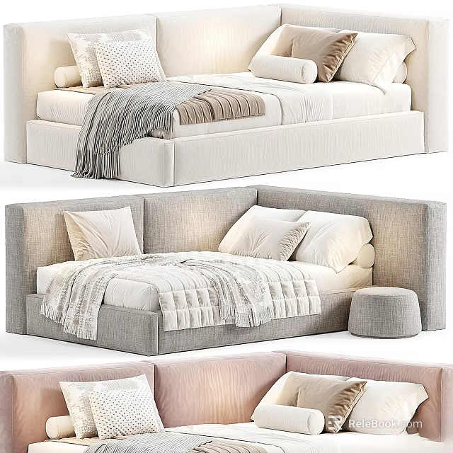 Modern Children's Bed With Soft Pillows Cozy Blanket And Various Colors 3d model 