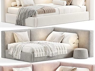 Modern Children's Bed With Soft Pillows Cozy Blanket And Various Colors 3d model