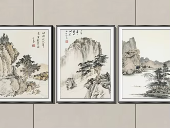 New Chinese Landscape Painting Landscape Decorative Painting Combination 3d model