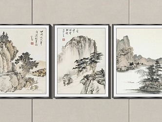 New Chinese Landscape Painting Landscape Decorative Painting Combination 3d model