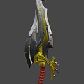Ornate Gold Silver Sword With Red Wrapped Hilt And Sharp Decorative Blade