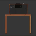 Retro Headphone Speaker System With Wooden Case Black Panel On Wooden Table And Control Buttons