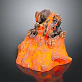 Stone Wood Volcano Sculpture With Orange Black Lava 3D Decorative Design