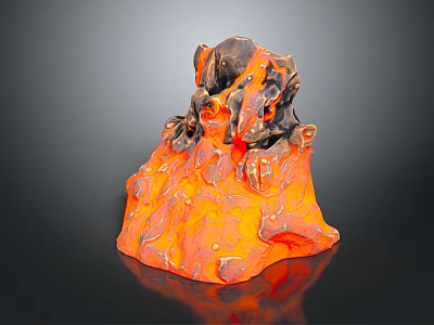 Stone Wood Volcano Sculpture With Orange Black Lava 3D Decorative Design 3d model