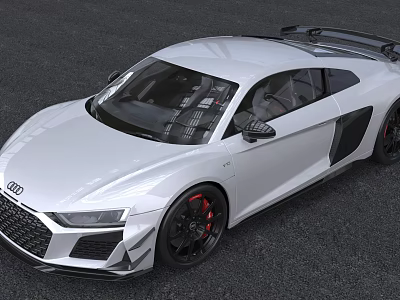 White Audi R8 Two Door Coupe With Black Wheels Red Brake Calipers And Sporty Spoiler 3d model