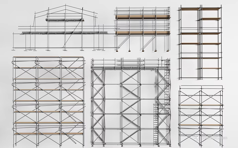 Construction Scaffolding Metal Frame Structures With Multi Level Platform And Various Designs 3d model 