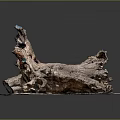 Rustic Wooden Tree Stump Decorative Art With Stone Base And Natural Grain Texture