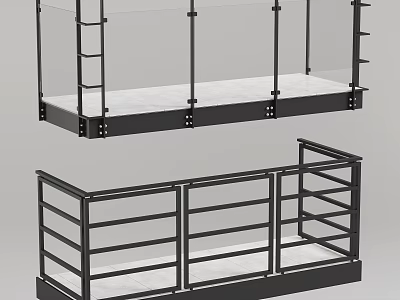 Modern Metal Frame And Glass Panel Railing Design For Balcony Safety Structure 3d model