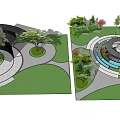Modern Garden Landscape With Circular Structure Cherry Blossom Tree And Water Features 3d model