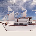 White Sailboat Yacht With Multiple White Sails Wooden Deck And Spacious Cabins