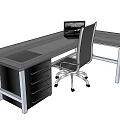 Modern Glass Office Desk With Black Office Chair Laptop And Drawer Cabinet Featuring Silver Handles
