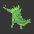 Turquoise Stegosaurus Dinosaur Model with Purple Spikes Open Mouth Detailed Texture Standing Pose Dark Background