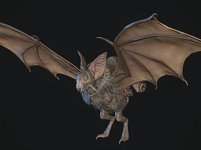 Detailed 3D Model of Fantasy Winged Creature With Fur Large Ears And Textured Wings 3d model