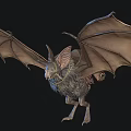 Detailed 3D Model of Fantasy Winged Creature With Fur Large Ears And Textured Wings