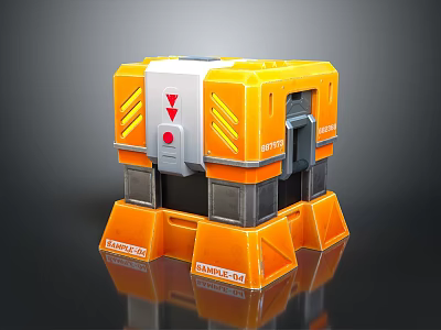 Industrial Landscape Featuring Orange Machinery Gray Base White Panel And Red Danger Sign 3d model
