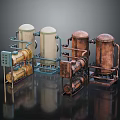 Industrial Mechanical Devices With White Copper Cylindrical Tanks And Pipes