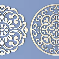 Intricate White Circular Carved Patterns With Decorative Floral Designs On Blue Background 3d model