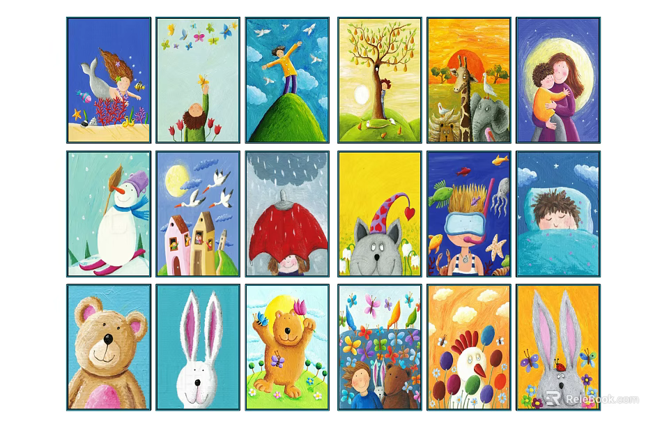 Various Colorful Cartoon Wall Art for Kids Room with Animal and Nature Illustrations 3d model 