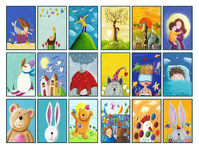 Various Colorful Cartoon Wall Art for Kids Room with Animal and Nature Illustrations 3d model