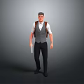 Man In Gray Vest White Shirt With Black Pants Backpack Holding Document Standing