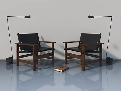 Swing Door In Contemporary Room With Black Chairs Floor Lamps And Book 3d model