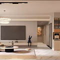 Modern Open Concept Living Dining Room Interior With Sofa Coffee Table Chandelier And Marble Floor