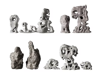 Natural Stone And Wood Artistic Decorations With Intricate Hollow Patterns 3d model