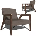 Modern Minimalist Single Seater Sofa With Gray Leather Upholstery And Walnut Wooden Frame
