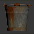 Rusty Metal Bucket With Red Handles For Daily Household Use