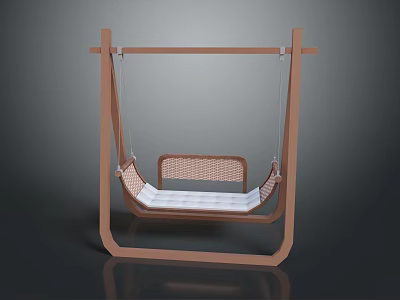 Wooden Frame Swing With Woven Seat And White Cushion Modern Minimalist Home Decor 3d model