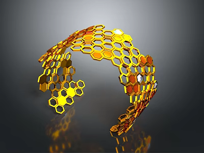 Golden Honeycomb Structure Fashion Headpiece With Semicircular Design And Reflective Surface For Stylish Clothing Accessories 3d model