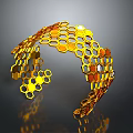 Golden Honeycomb Structure Fashion Headpiece With Semicircular Design And Reflective Surface For Stylish Clothing Accessories