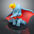 Cute Blue Elephant Doll with Yellow Hat and Red Ears on Black Base