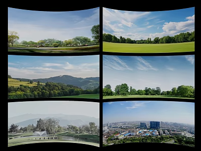 Diverse Natural And Urban Scenic Views Featuring Green Fields Mountains And Cityscapes 3d model
